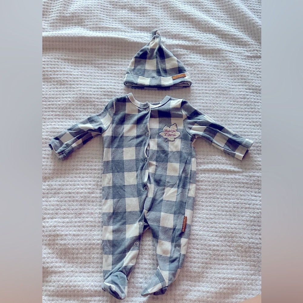 “Fallin’ For Mama” Cozy Checkered Kids Footie with Hat